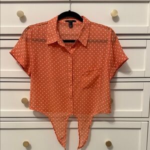 Coral Polka Dot Women's tie Top